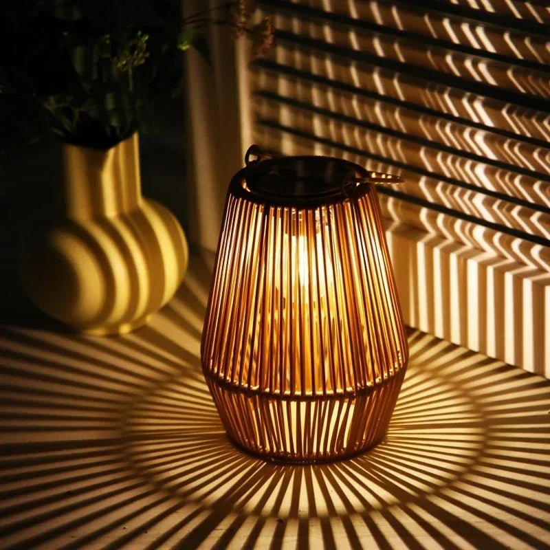 Rattan Solar Lantern – Hanging Bamboo - Style Outdoor Light for Garden & Patio - Carry Light