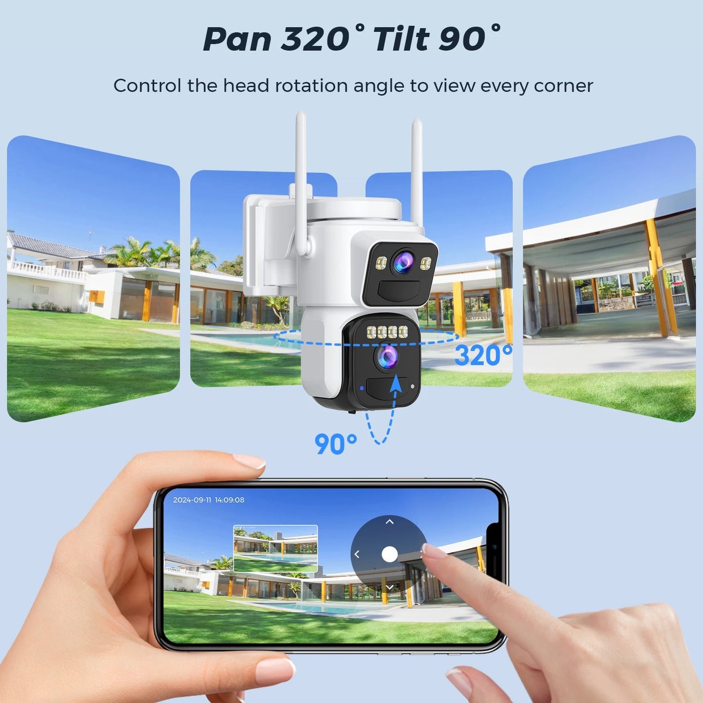 8MP Dual Lens Solar WiFi Security Camera | PTZ, PIR Motion, Night Vision - Carry Light