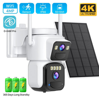 8MP Dual Lens Solar WiFi Security Camera | PTZ, PIR Motion, Night Vision - Carry Light