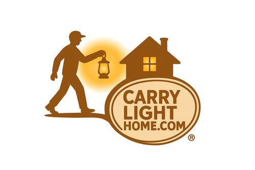 Logo of 'Carry Light Home' with a silhouette of a person holding a lantern and a house, on a white background.