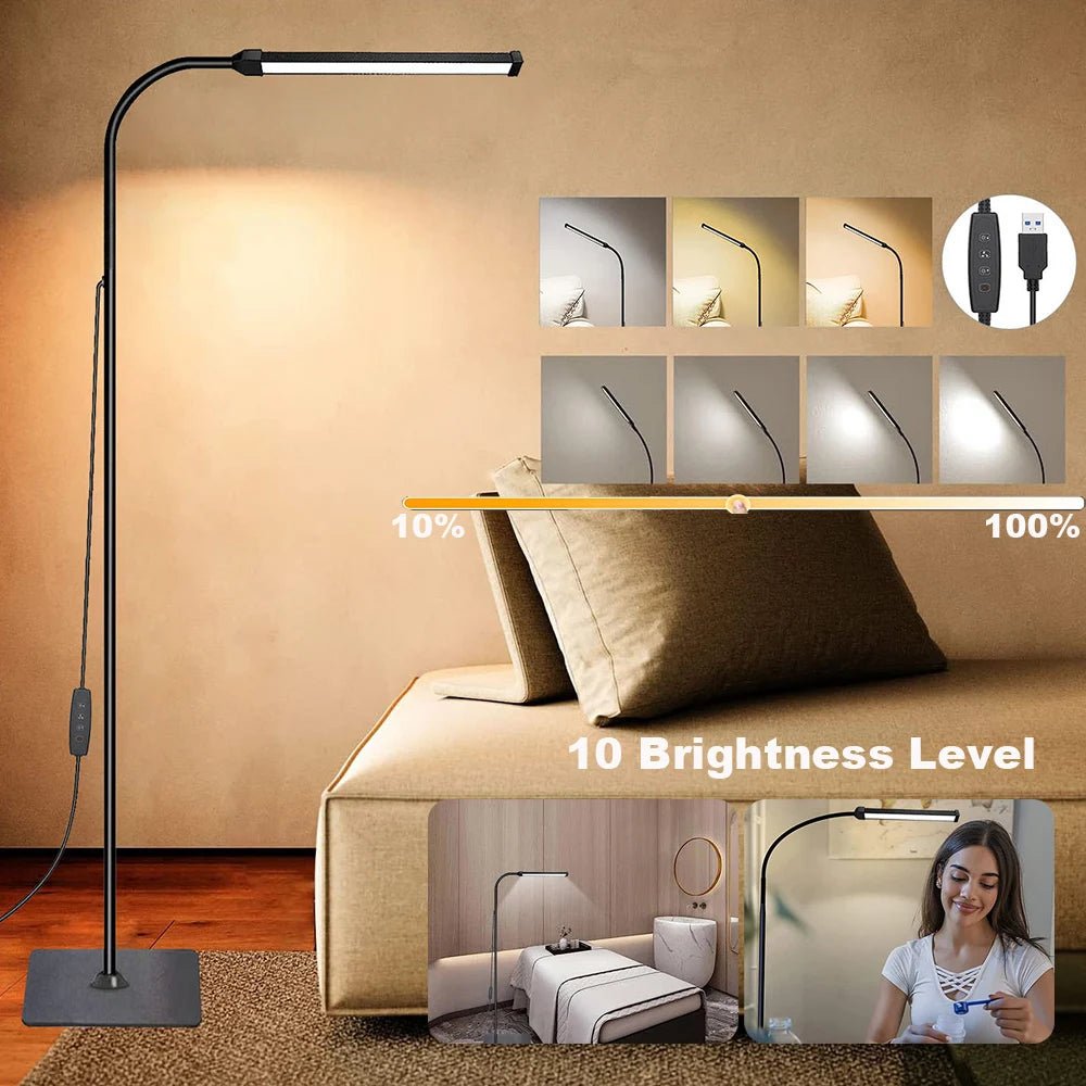 LED Floor Lamp – Adjustable Gooseneck Dimmable Light - Carry Light