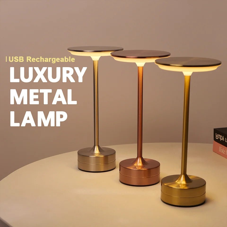 LED Metal Table Lamp – Touch Sensor, USB Rechargeable, Portable Night Light - Carry Light