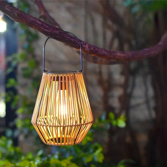 Rattan Solar Lantern – Hanging Bamboo - Style Outdoor Light for Garden & Patio - Carry Light