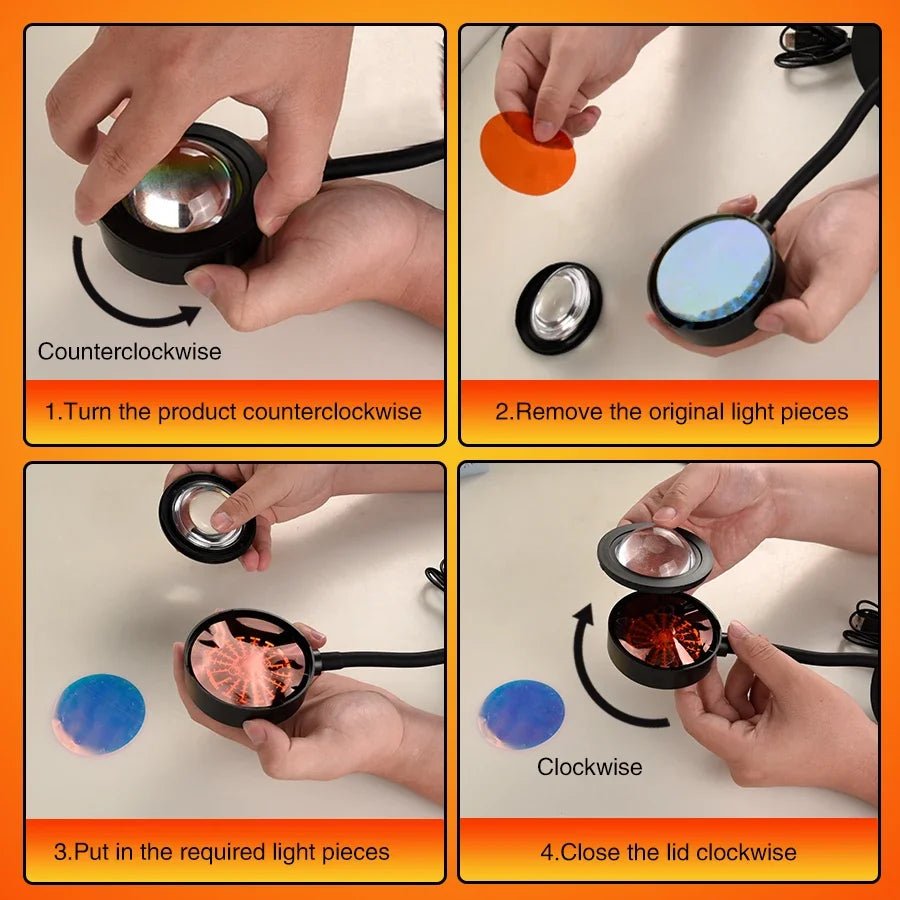 USB Sunset Lamp – LED Rainbow Neon Night Light, Sunset Projector for Home & Photography - Carry Light