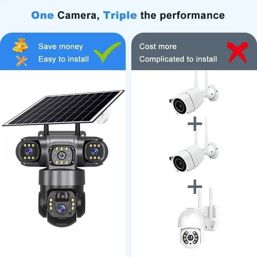 V380 Solar 4G IP Camera – 3x4MP 6K Ultra HD Triple Lens Outdoor Security Camera with Night Vision & Motion Detection - Carry Light