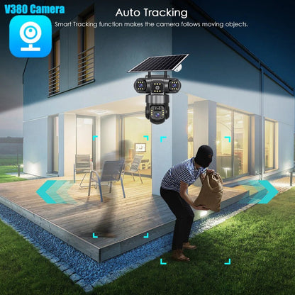 V380 Solar 4G IP Camera – 3x4MP 6K Ultra HD Triple Lens Outdoor Security Camera with Night Vision & Motion Detection - Carry Light