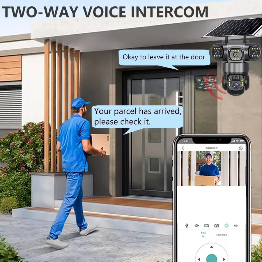 V380 Solar 4G IP Camera – 3x4MP 6K Ultra HD Triple Lens Outdoor Security Camera with Night Vision & Motion Detection - Carry Light