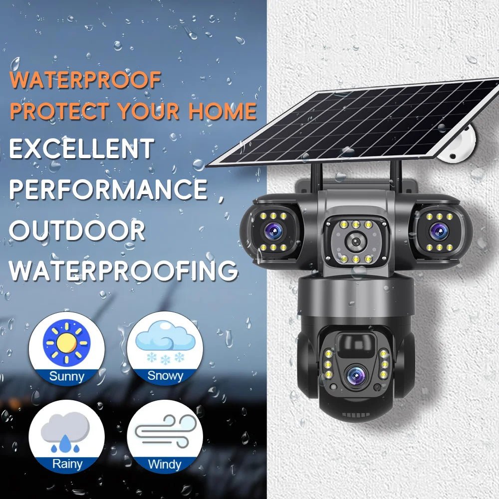 V380 Solar 4G IP Camera – 3x4MP 6K Ultra HD Triple Lens Outdoor Security Camera with Night Vision & Motion Detection - Carry Light