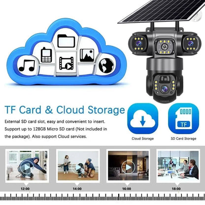 V380 Solar 4G IP Camera – 3x4MP 6K Ultra HD Triple Lens Outdoor Security Camera with Night Vision & Motion Detection - Carry Light