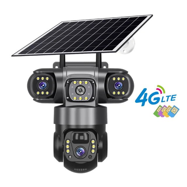 V380 Solar 4G IP Camera – 3x4MP 6K Ultra HD Triple Lens Outdoor Security Camera with Night Vision & Motion Detection - Carry Light