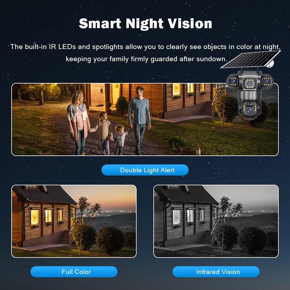 V380 Solar 4G IP Camera – 3x4MP 6K Ultra HD Triple Lens Outdoor Security Camera with Night Vision & Motion Detection - Carry Light