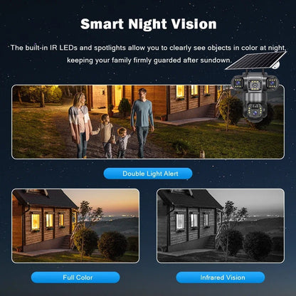 V380 Solar 4G IP Camera – 3x4MP 6K Ultra HD Triple Lens Outdoor Security Camera with Night Vision & Motion Detection - Carry Light