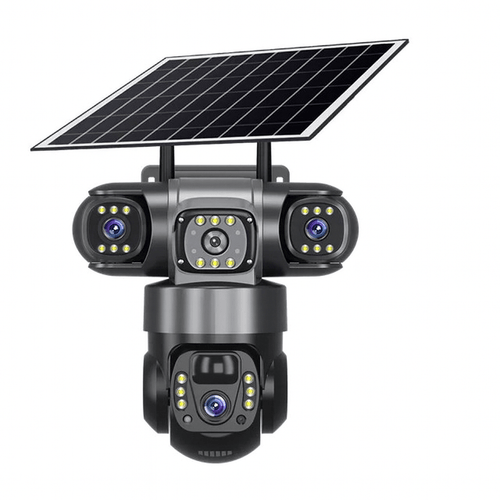 V380 Solar 4G IP Camera – 3x4MP 6K Ultra HD Triple Lens Outdoor Security Camera with Night Vision & Motion Detection - Carry Light